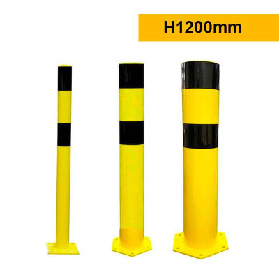Poteau de sécurité acier noir/jaune H1200mm à platine | 3 diamètres